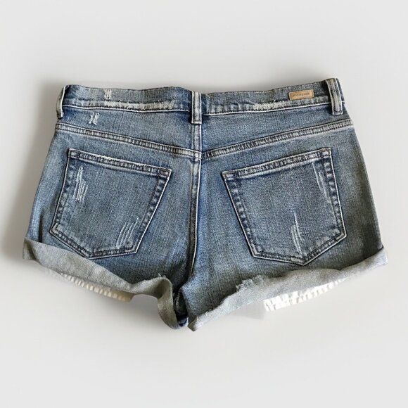 SNEAK PEEK Women’s High-Rise Distressed Cuffed Blue‎ Denim Shortie Shorts Medium - Picture 2 of 6
